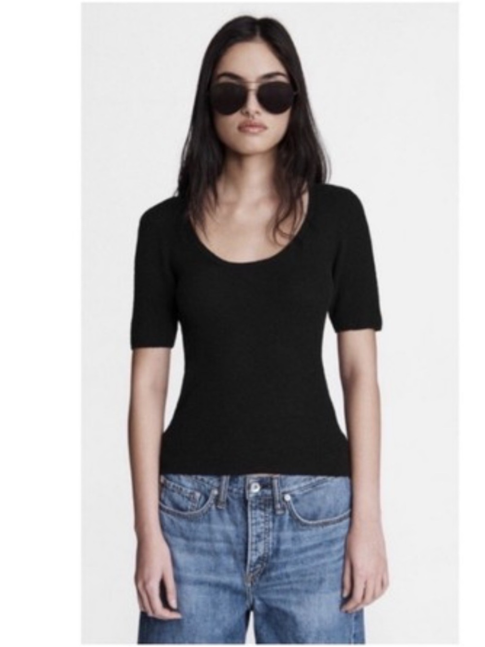 Ann Taylor Black Scoop Neck Short Sleeve Tee
